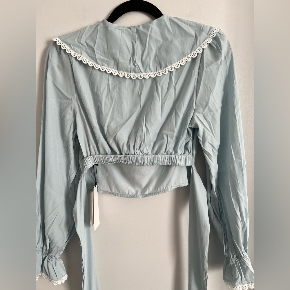 New Lace Trimmed Ruffle Sleeve Shirt Blouse - Picture 5 of 13